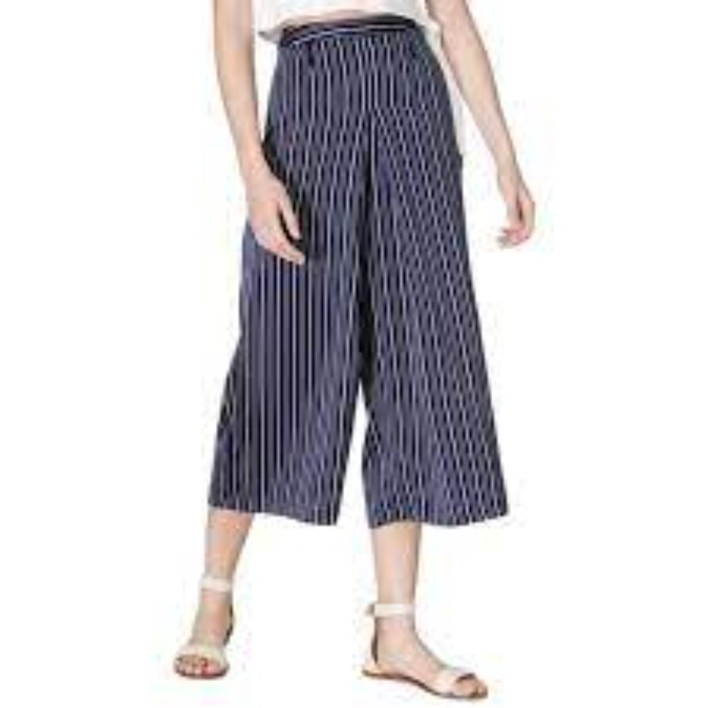 JOA Los Angeles Navy Striped Wide Leg Culottes Pant Size M